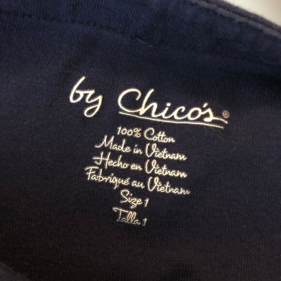by Chicos Short Sleeve Navy T-Shirt 100% Cotton Boatneck Size 1 (US Size M) - Picture 3 of 3